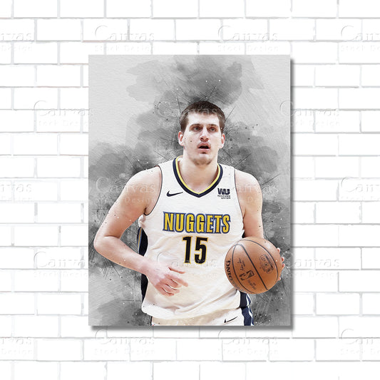 Nikola Jokić NBA basketball canvas wall art – poster print for sports room, man cave, and home decor