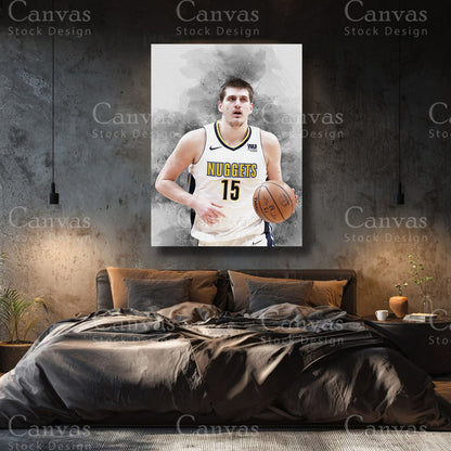 Nikola Jokić premium basketball canvas with black floating frame