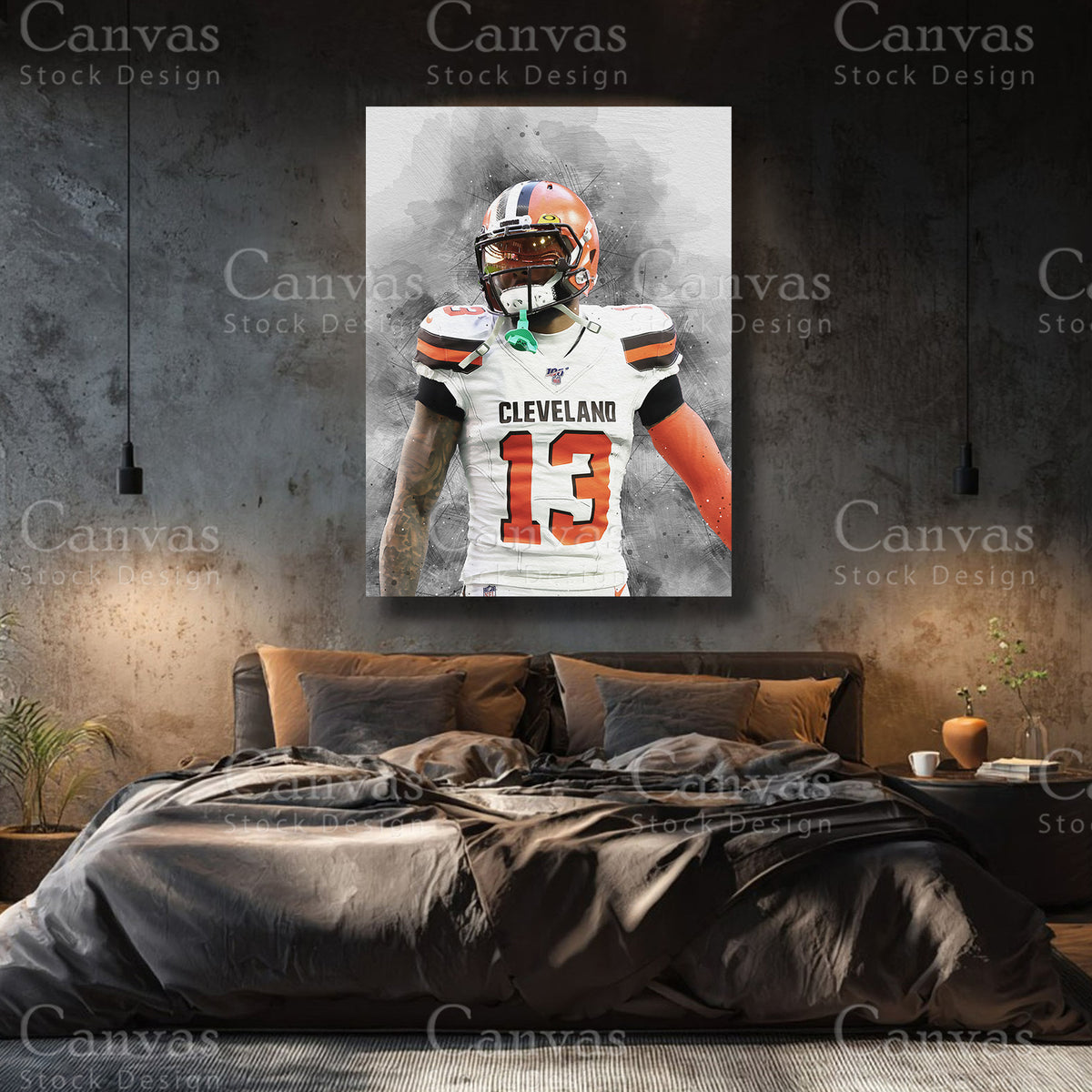 Odell Beckham Jr premium football canvas with black floating frame