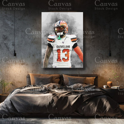 Odell Beckham Jr premium football canvas with black floating frame