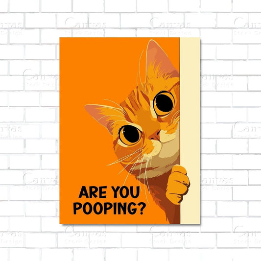 Funny orange cat pooping bathroom canvas wall art print

