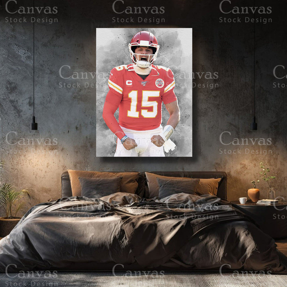 Patrick Mahomes premium football canvas with black floating frame
