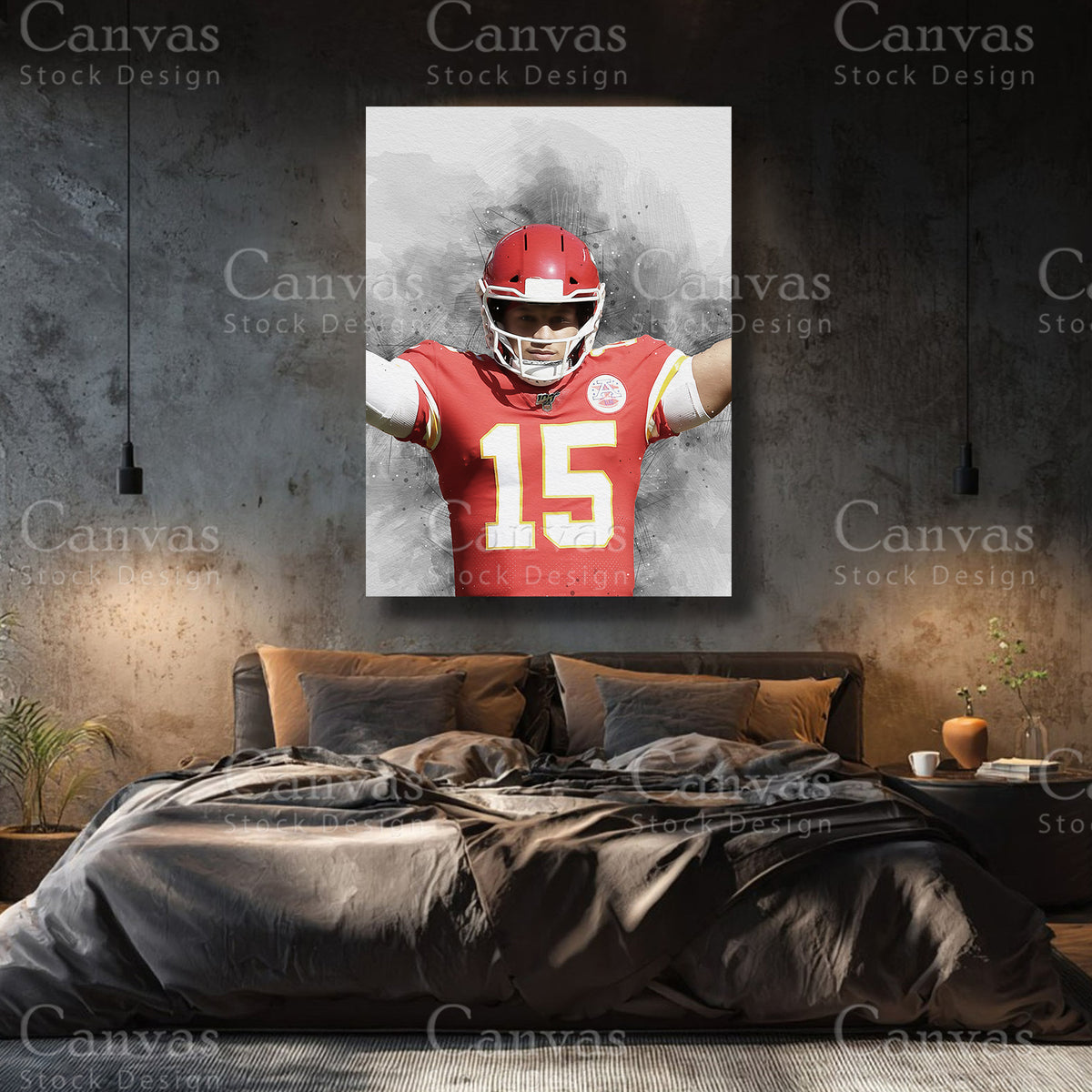 Patrick Mahomes premium football canvas with black floating frame