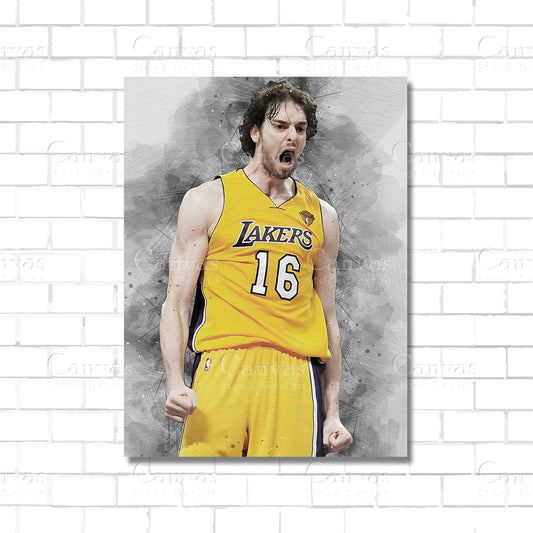 Pau Gasol NBA basketball canvas wall art – poster print for man cave, sports room, and Lakers fan decor