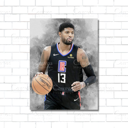 Paul George NBA basketball canvas wall art – poster print for man cave, sports room, and Clippers fan decor