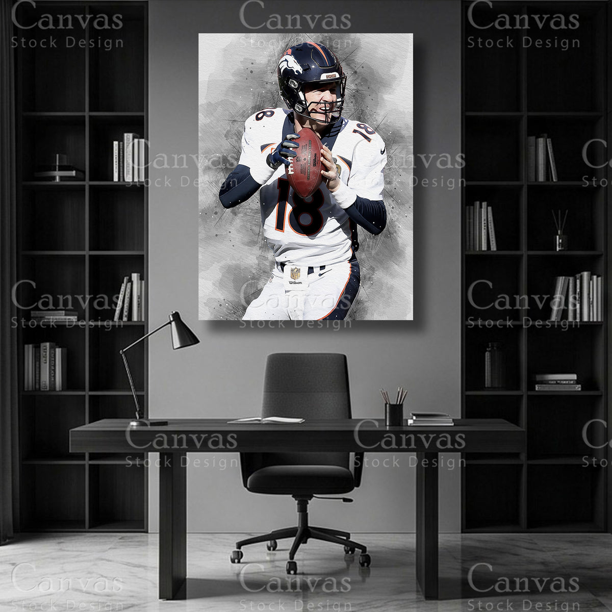 Peyton Manning quarterback wall art on premium canvas