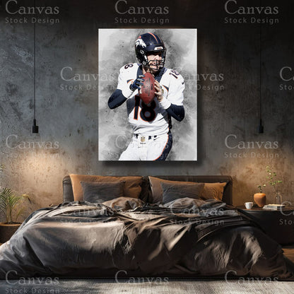 Peyton Manning premium football canvas with black floating frame