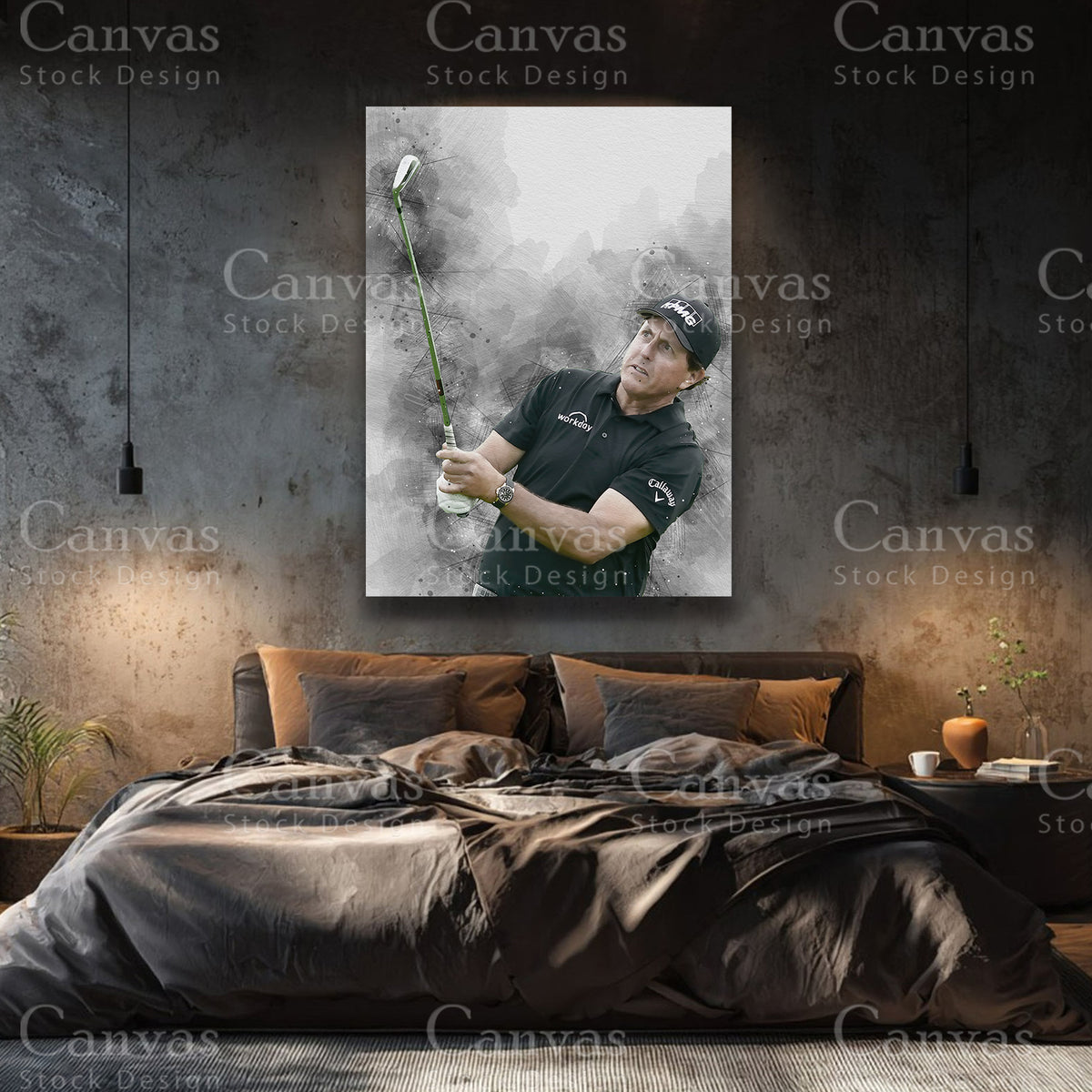 Phil Mickelson golf canvas with black floating frame