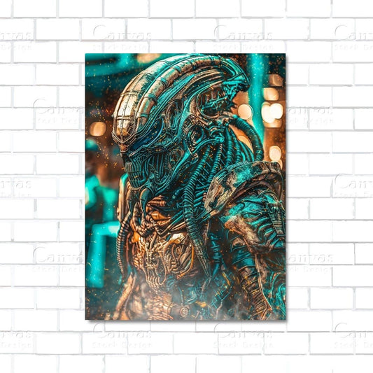 Fierce alien portrait sci-fi canvas wall art print

