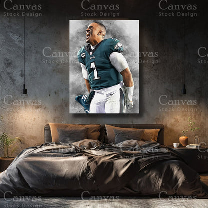 Premium Jalen Hurts canvas artwork for a game room interior