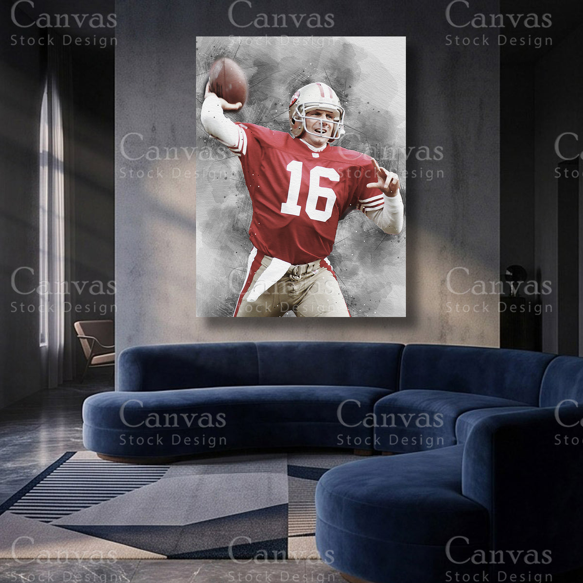Premium Joe Montana football artwork for an NFL fan space