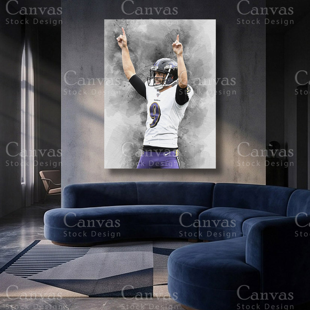 Premium Justin Tucker sports print displayed as wall decor