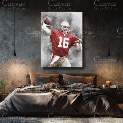 Premium football legend canvas decor featuring Joe Montana