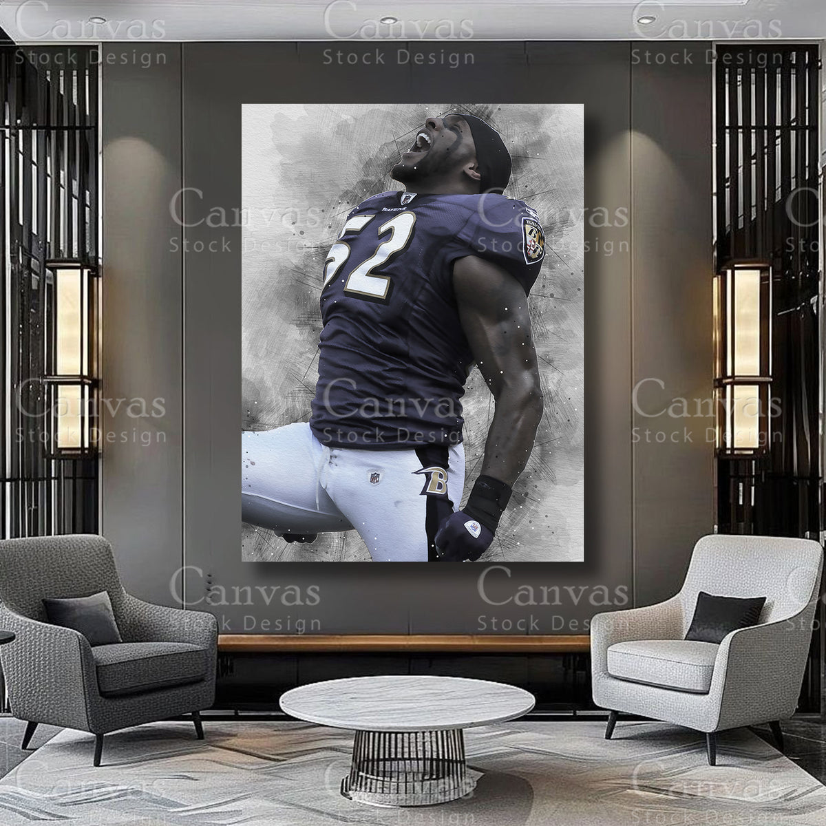 Ray Lewis athlete artwork on premium canvas