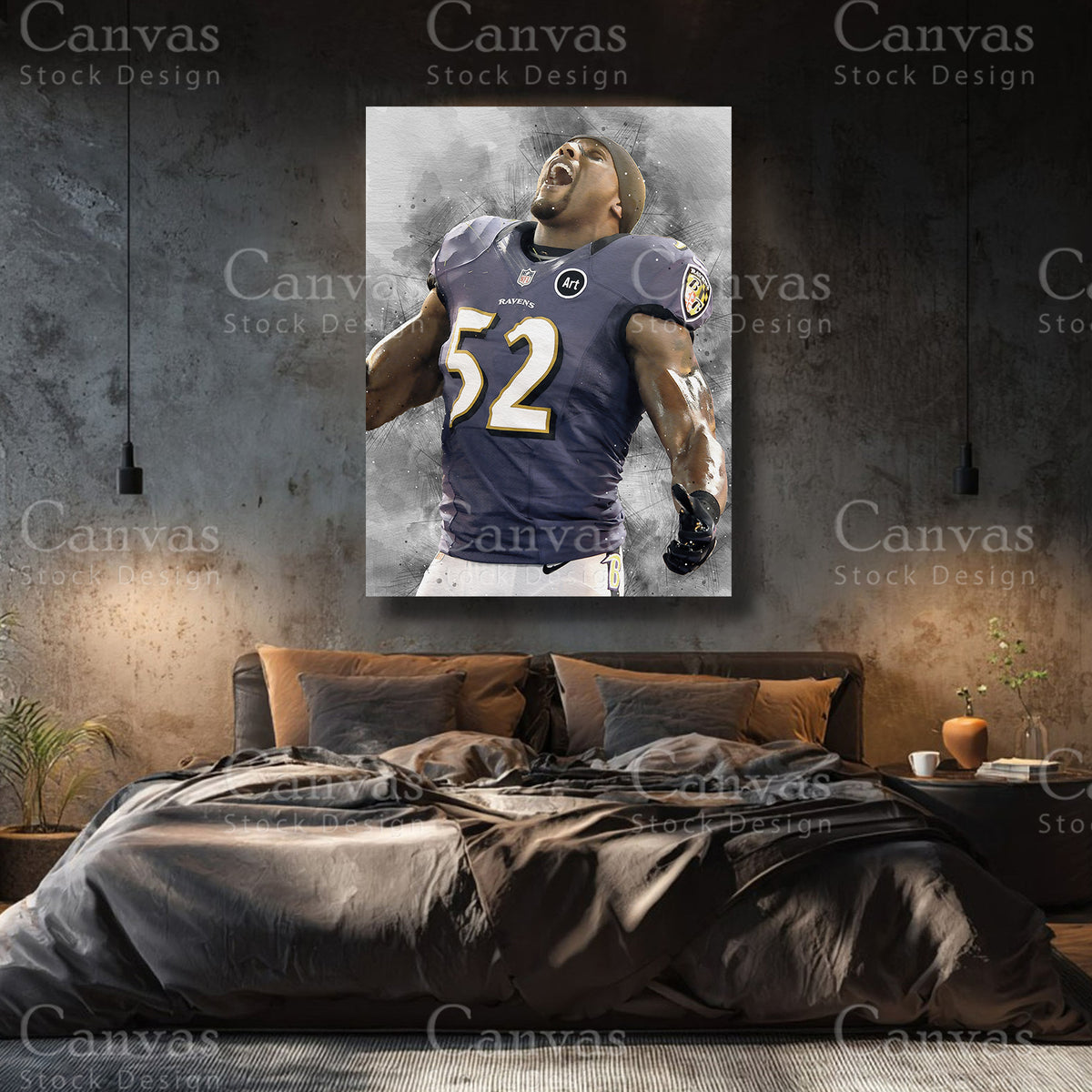 Ray Lewis canvas artwork with black floating frame