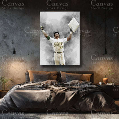 Rickey Henderson baseball artwork for a sports collector display