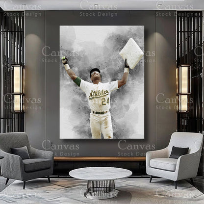 Rickey Henderson canvas artwork for a baseball themed room