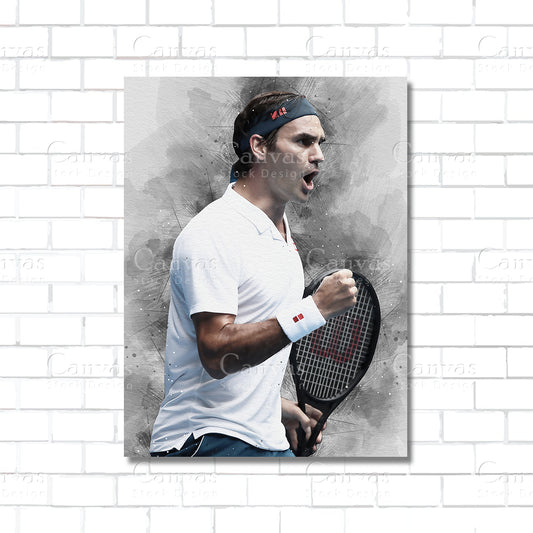 Roger Federer tennis legend canvas wall art – tennis poster print for sports rooms and fan caves
