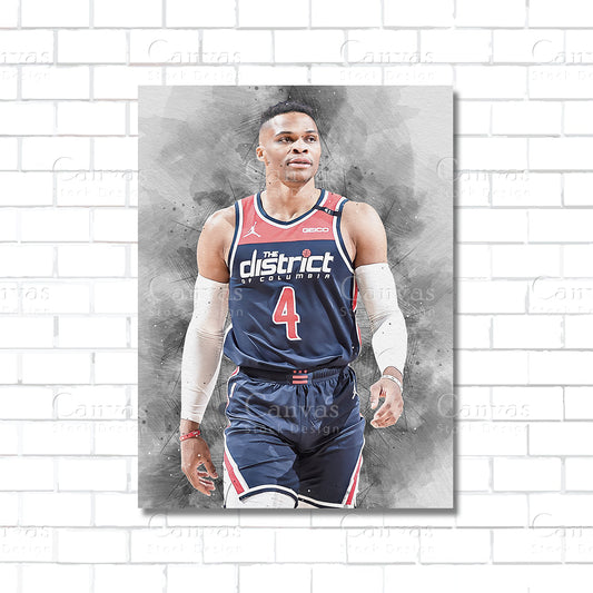 Russell Westbrook NBA basketball canvas wall art – poster print for man cave, sports room, and basketball fan decor