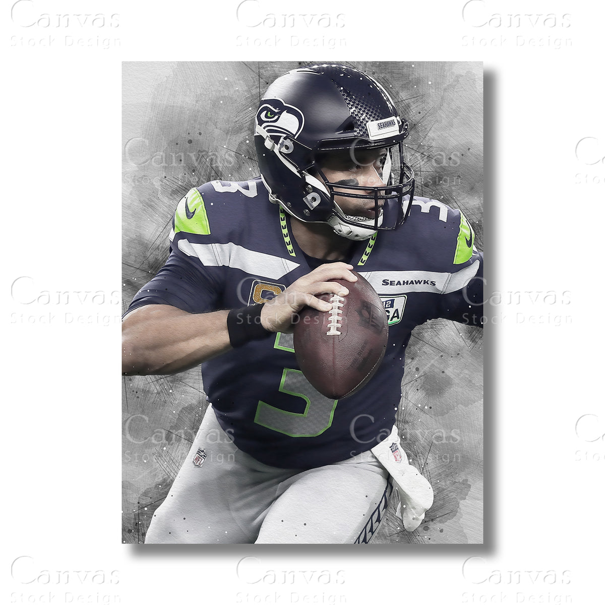 Russell Wilson Distinguished Quarterback Canvas Wall Art