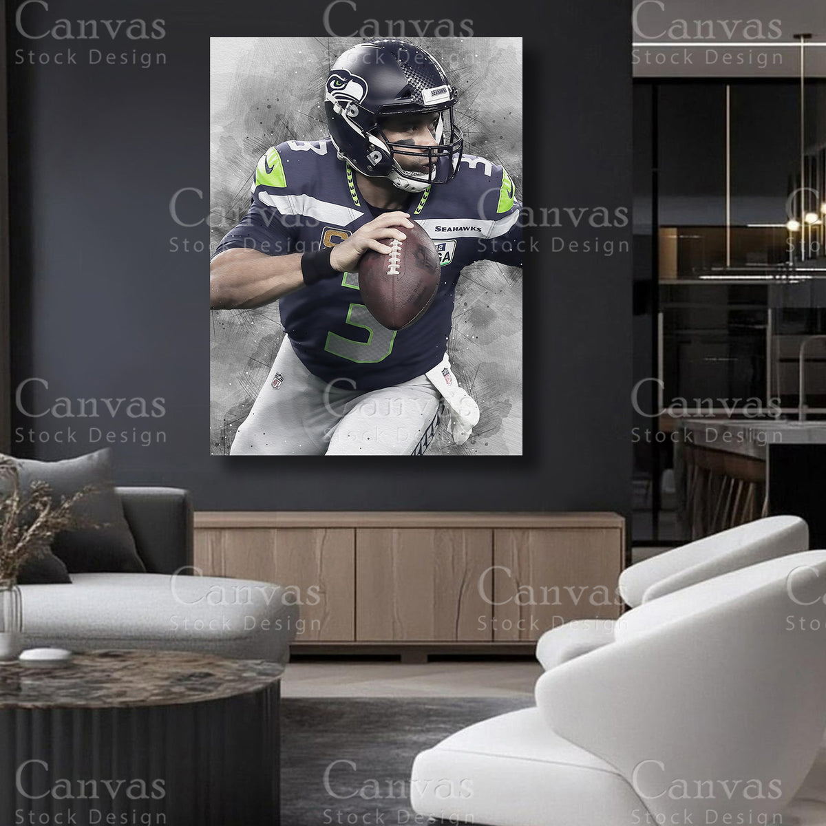 Russell Wilson statement football canvas art