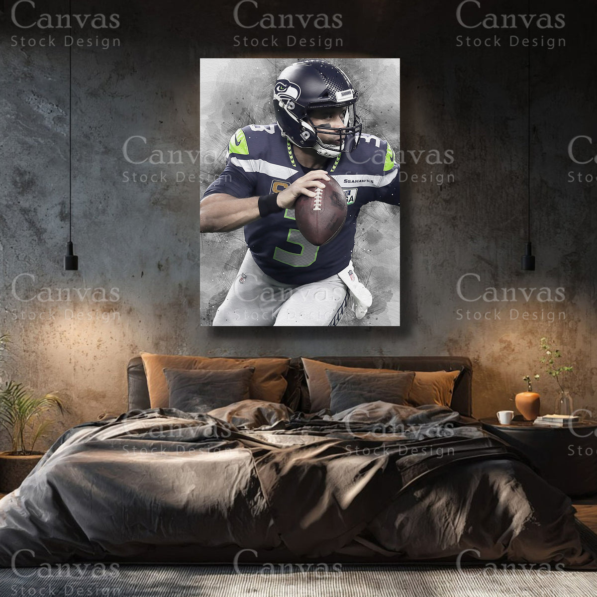 Russell Wilson premium NFL canvas with black floating frame