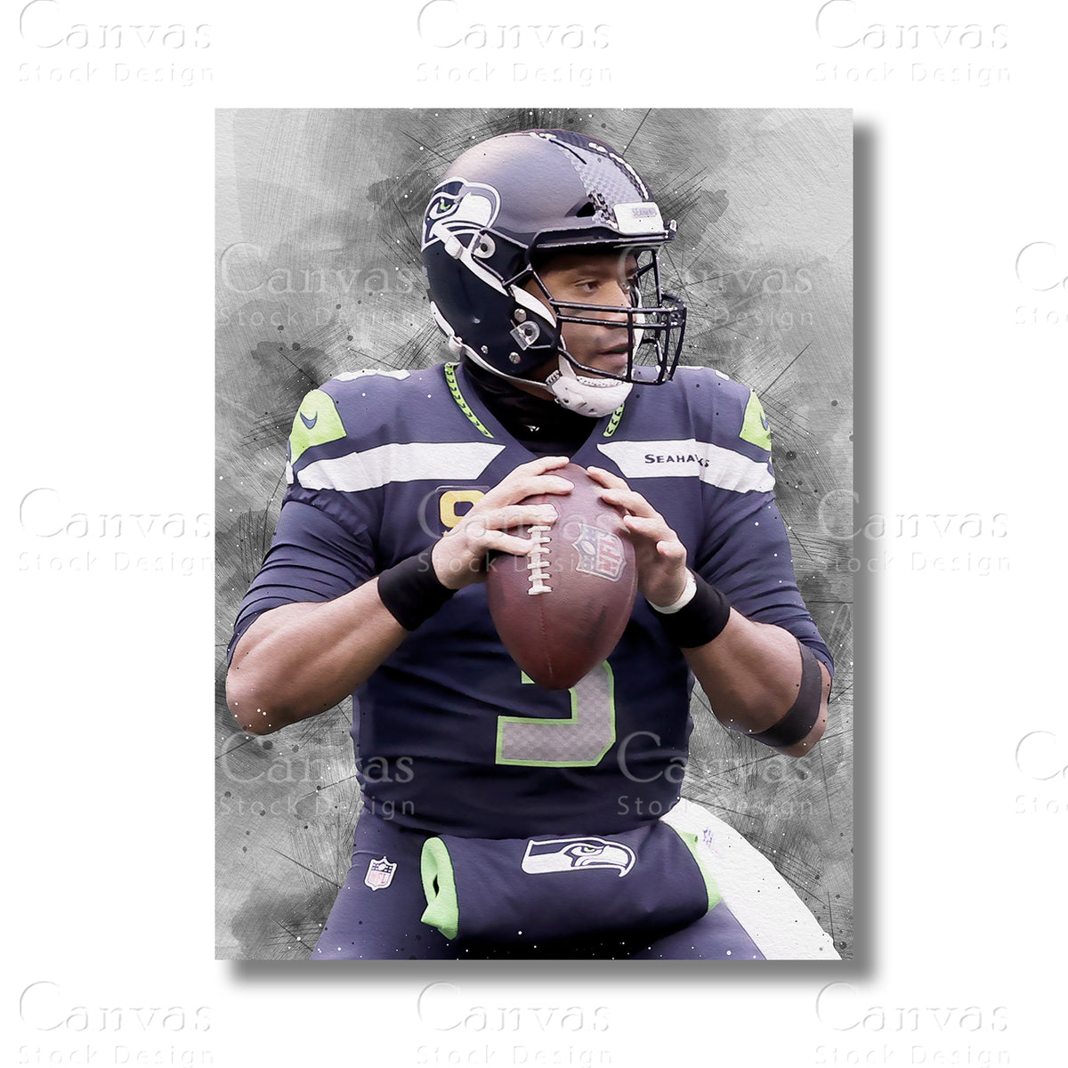 Russell Wilson Signature Football Canvas Wall Art