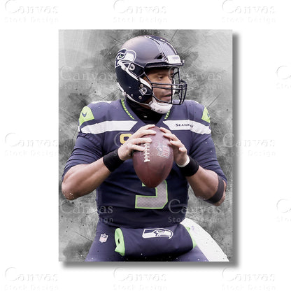 Russell Wilson Signature Football Canvas Wall Art