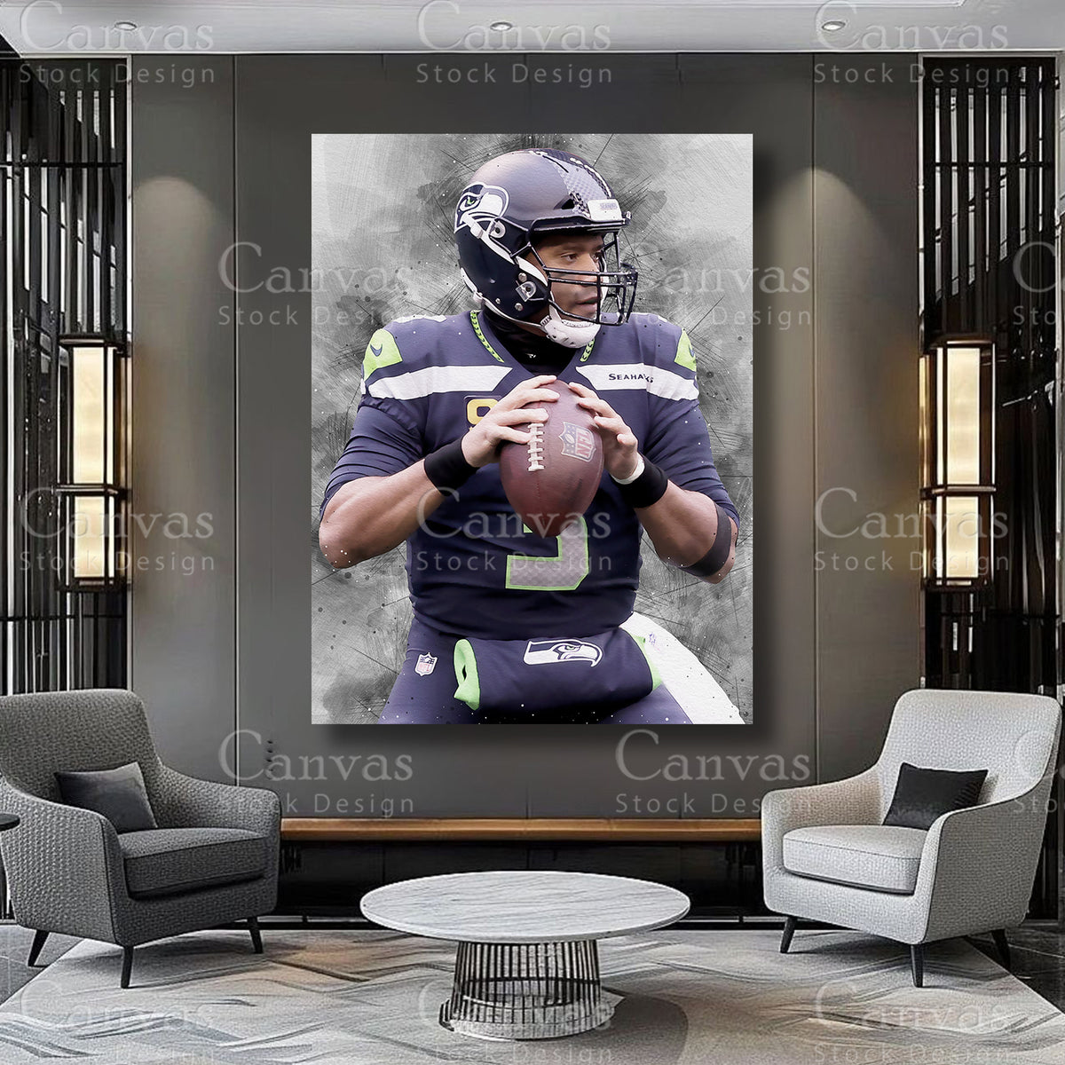 Russell Wilson football athlete artwork on premium canvas