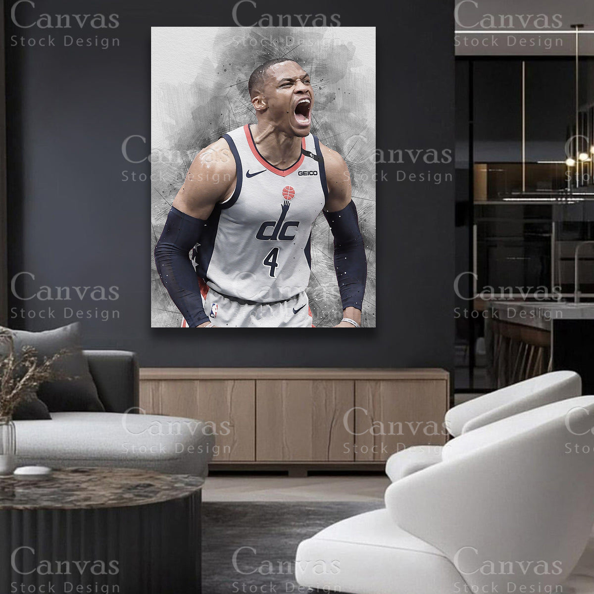 Russell Westbrook basketball wall art for modern interiors