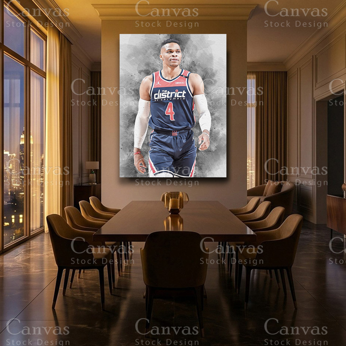 Russell Westbrook basketball wall art with black floating frame