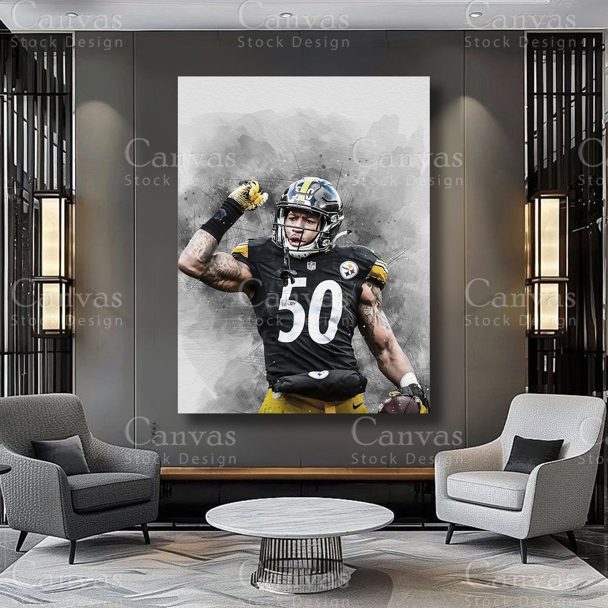 Ryan Shazier defensive athlete artwork on canvas