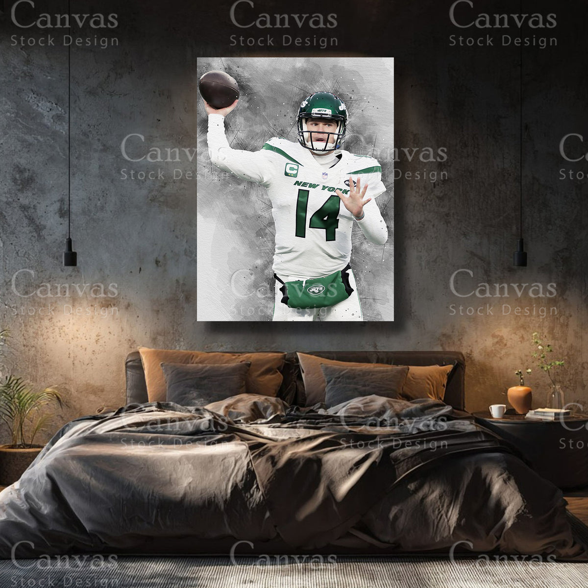 Sam Darnold NFL canvas with black floating frame