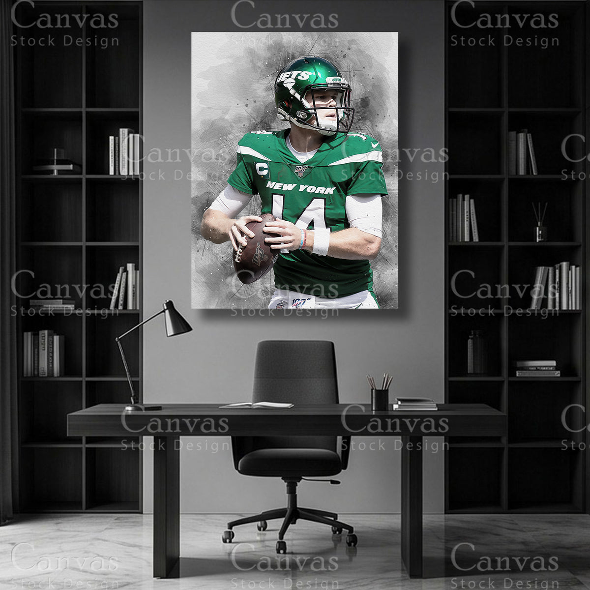 Sam Darnold quarterback wall art on premium canvas