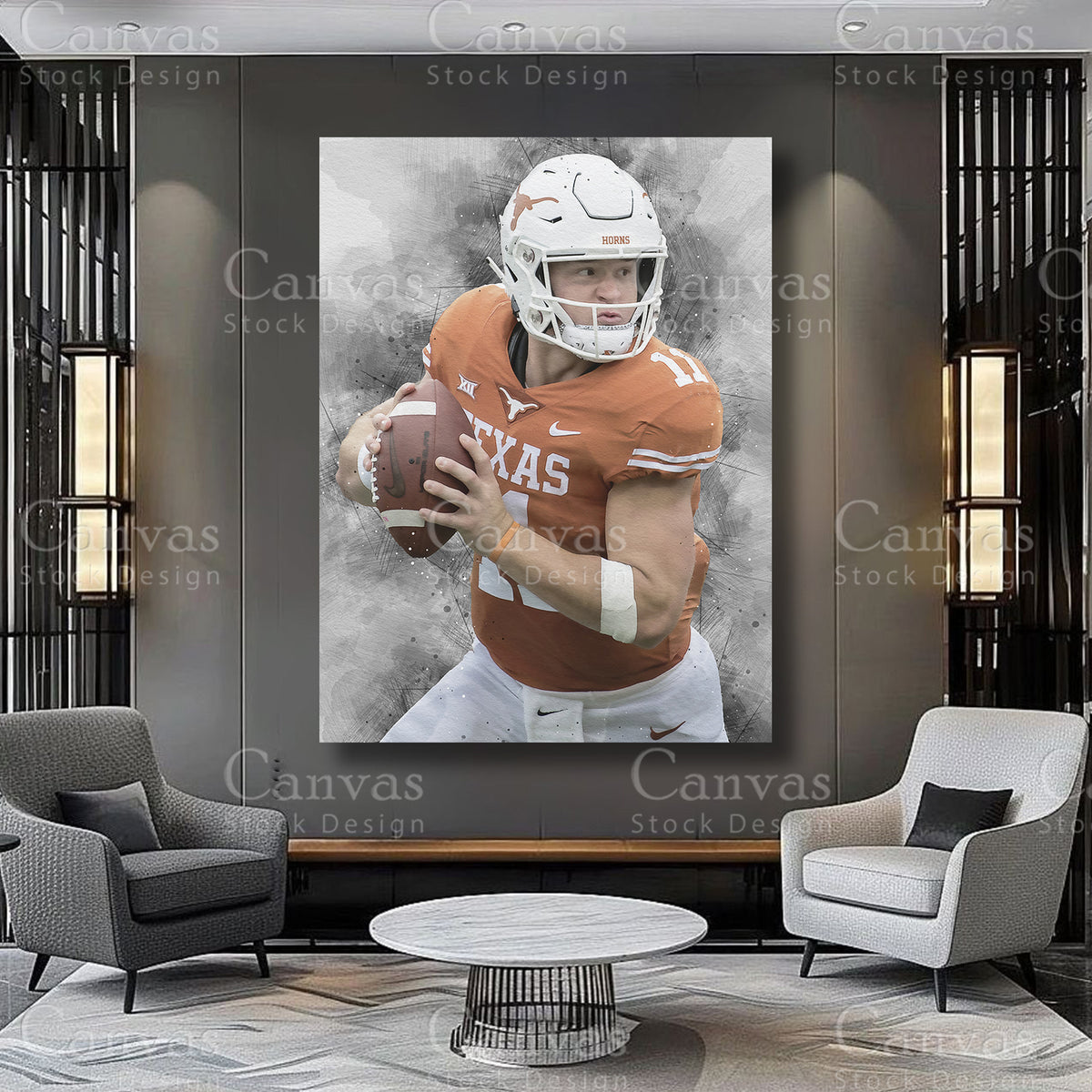 Sam Ehlinger football athlete artwork on premium canvas