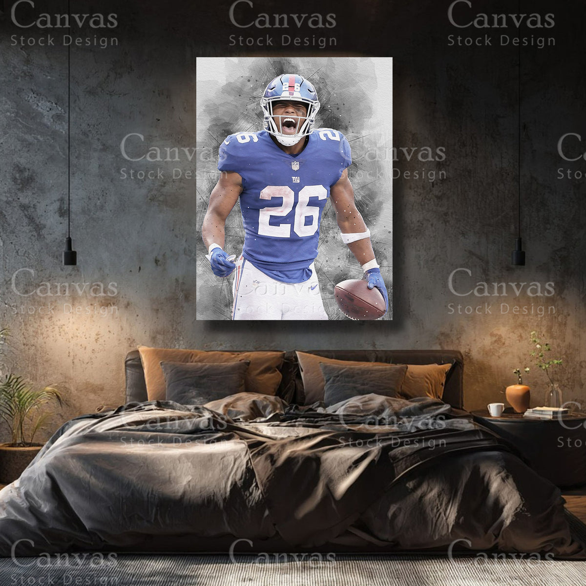 Saquon Barkley premium NFL canvas with black floating frame