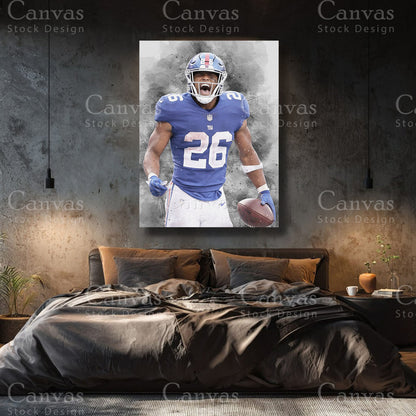 Saquon Barkley premium NFL canvas with black floating frame