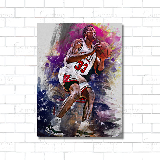 Scottie Pippen Chicago Bulls basketball canvas wall art – NBA poster print for sports room and man cave decor