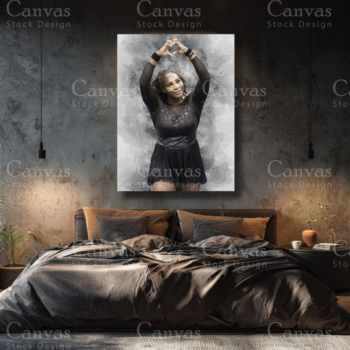 Serena Williams tennis wall art with black floating frame