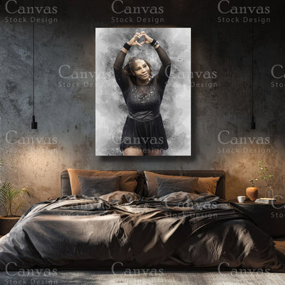 Serena Williams tennis wall art with black floating frame
