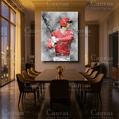 Shohei Ohtani baseball wall print for a home office