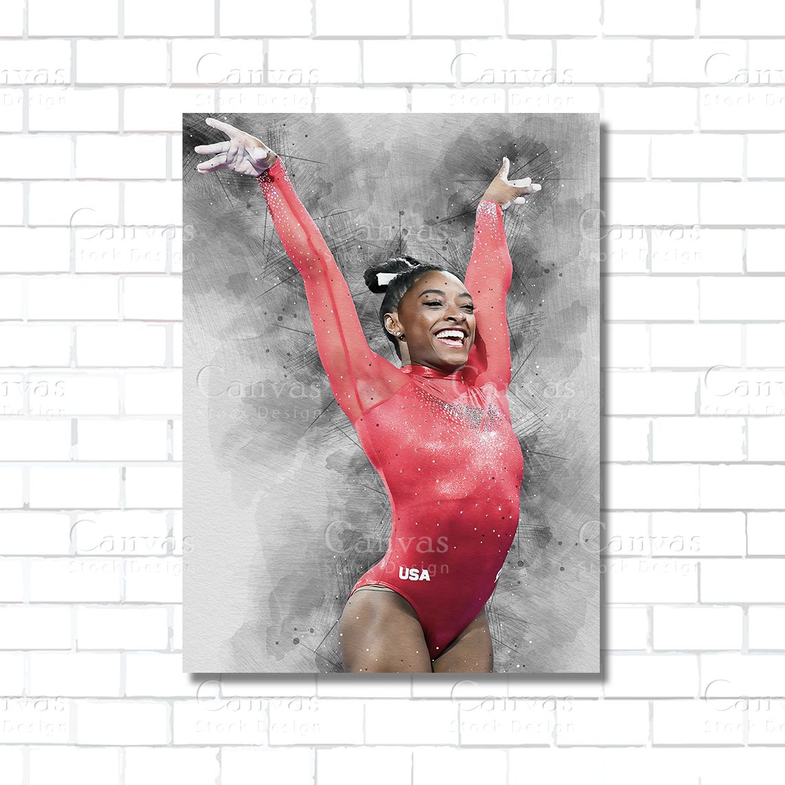 Simone Biles mid-performance – Olympic gymnast canvas wall art for motivation