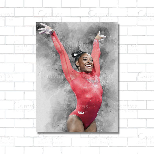 Simone Biles mid-performance – Olympic gymnast canvas wall art for motivation
