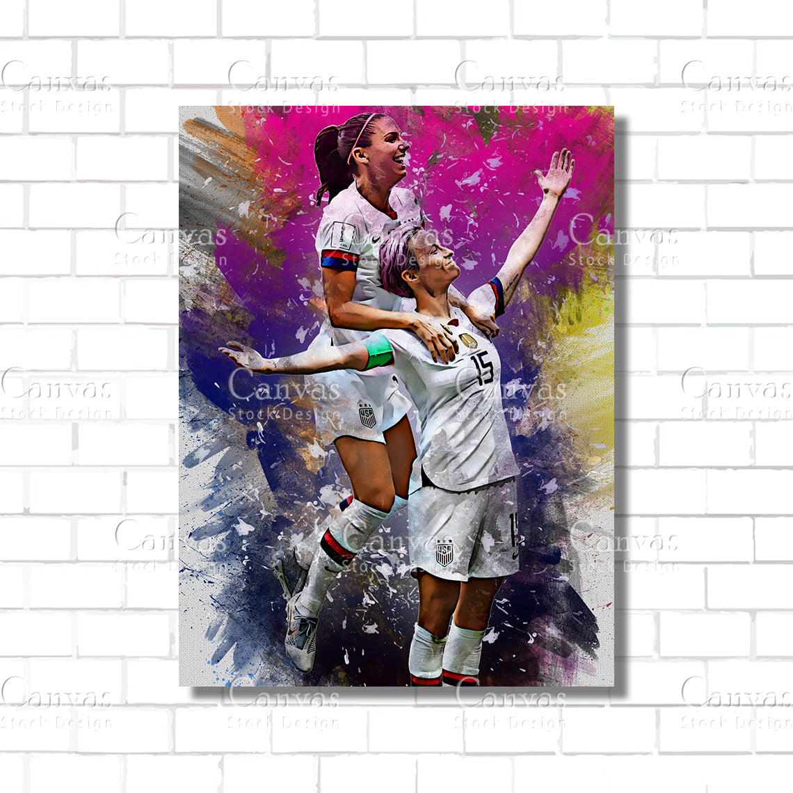 Alex Morgan & Megan Rapinoe Canvas Frame, Kids Wall Decor, Soccer Fan, Man Cave Gift for Him - Her, Sports Canvas Wall Art