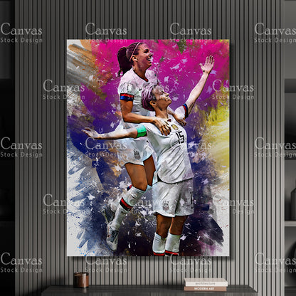 Alex Morgan & Megan Rapinoe Canvas Frame, Kids Wall Decor, Soccer Fan, Man Cave Gift for Him - Her, Sports Canvas Wall Art