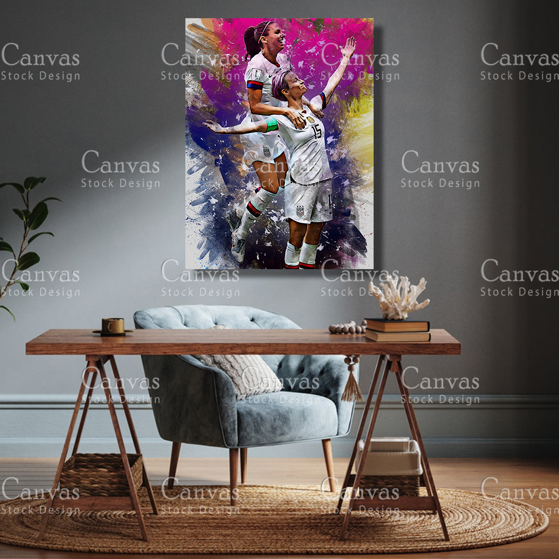 Alex Morgan & Megan Rapinoe Canvas Frame, Kids Wall Decor, Soccer Fan, Man Cave Gift for Him - Her, Sports Canvas Wall Art