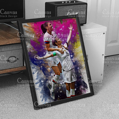 Alex Morgan & Megan Rapinoe Canvas Frame, Kids Wall Decor, Soccer Fan, Man Cave Gift for Him - Her, Sports Canvas Wall Art