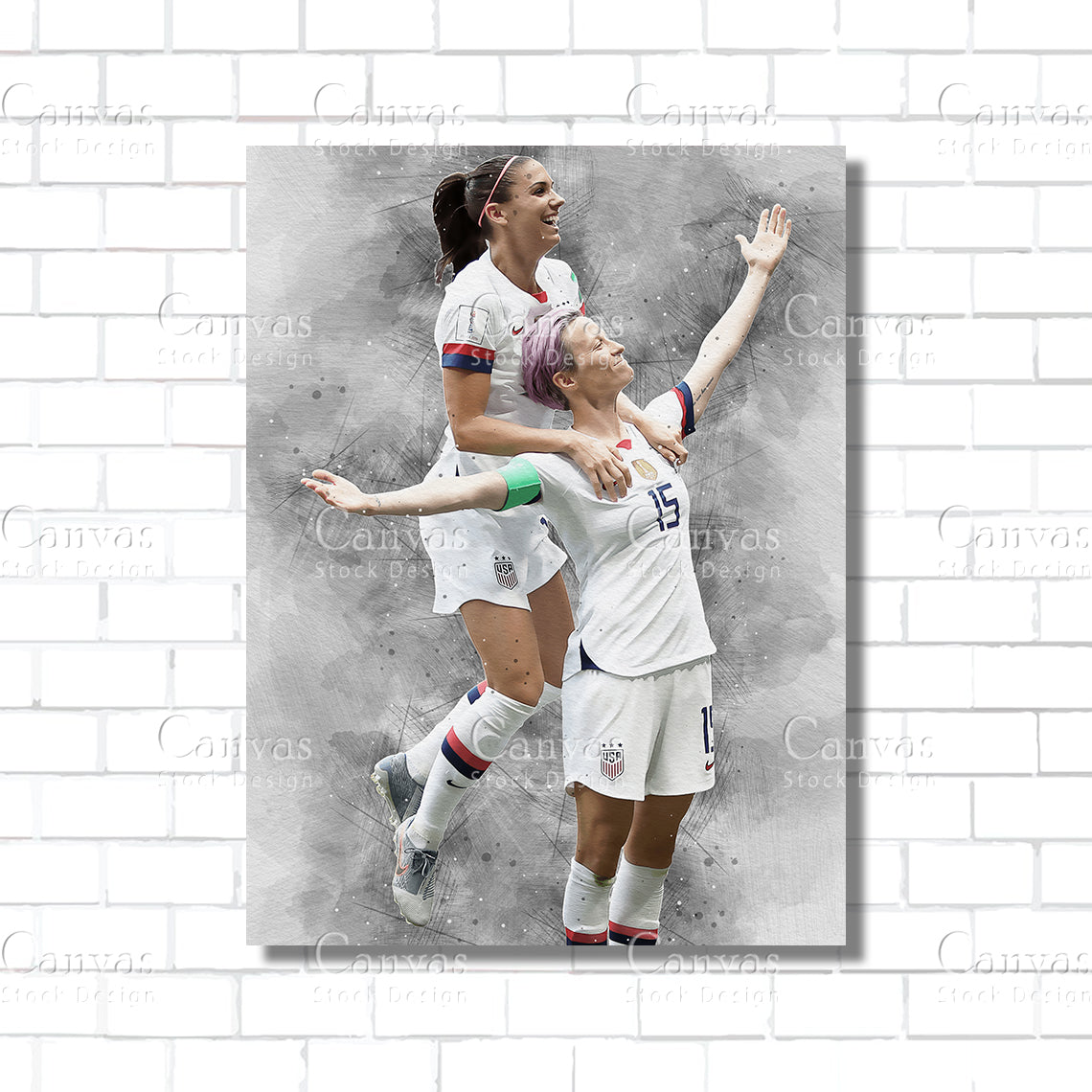 Alex Morgan & Megan Rapinoe Canvas Frame, Kids Wall Decor, Soccer Fan, Man Cave Gift for Him - Her, Sports Canvas Wall Art