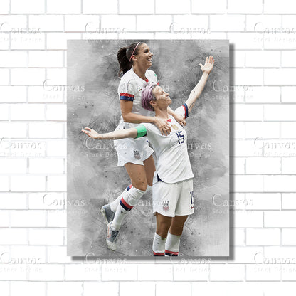 Alex Morgan & Megan Rapinoe Canvas Frame, Kids Wall Decor, Soccer Fan, Man Cave Gift for Him - Her, Sports Canvas Wall Art