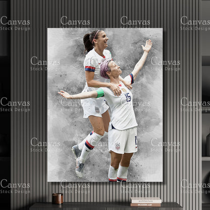 Alex Morgan & Megan Rapinoe Canvas Frame, Kids Wall Decor, Soccer Fan, Man Cave Gift for Him - Her, Sports Canvas Wall Art